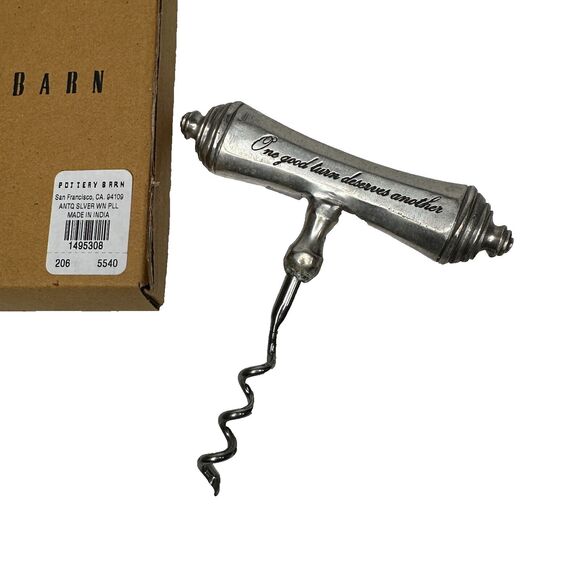 Pottery Barn Antique look Silvertone Engraved Wine Pull - Picture 1 of 11